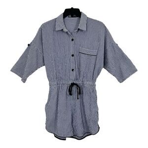 Zara Womens Size XS Blue White Stripe Seersucker Romper